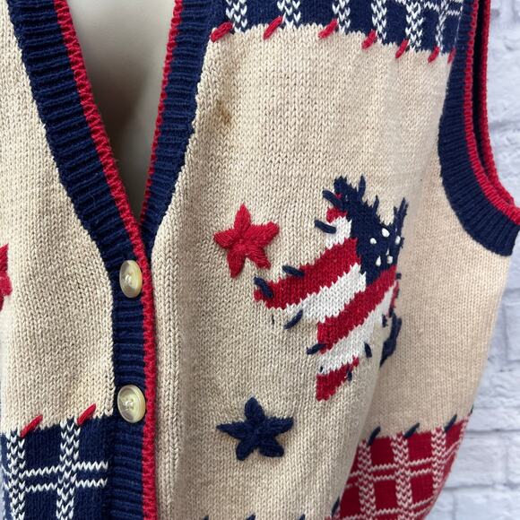 Vintage Jantzen Embroidered Sweater Vest Size XL America USA Flag Red Blue - Picture 3 of 5